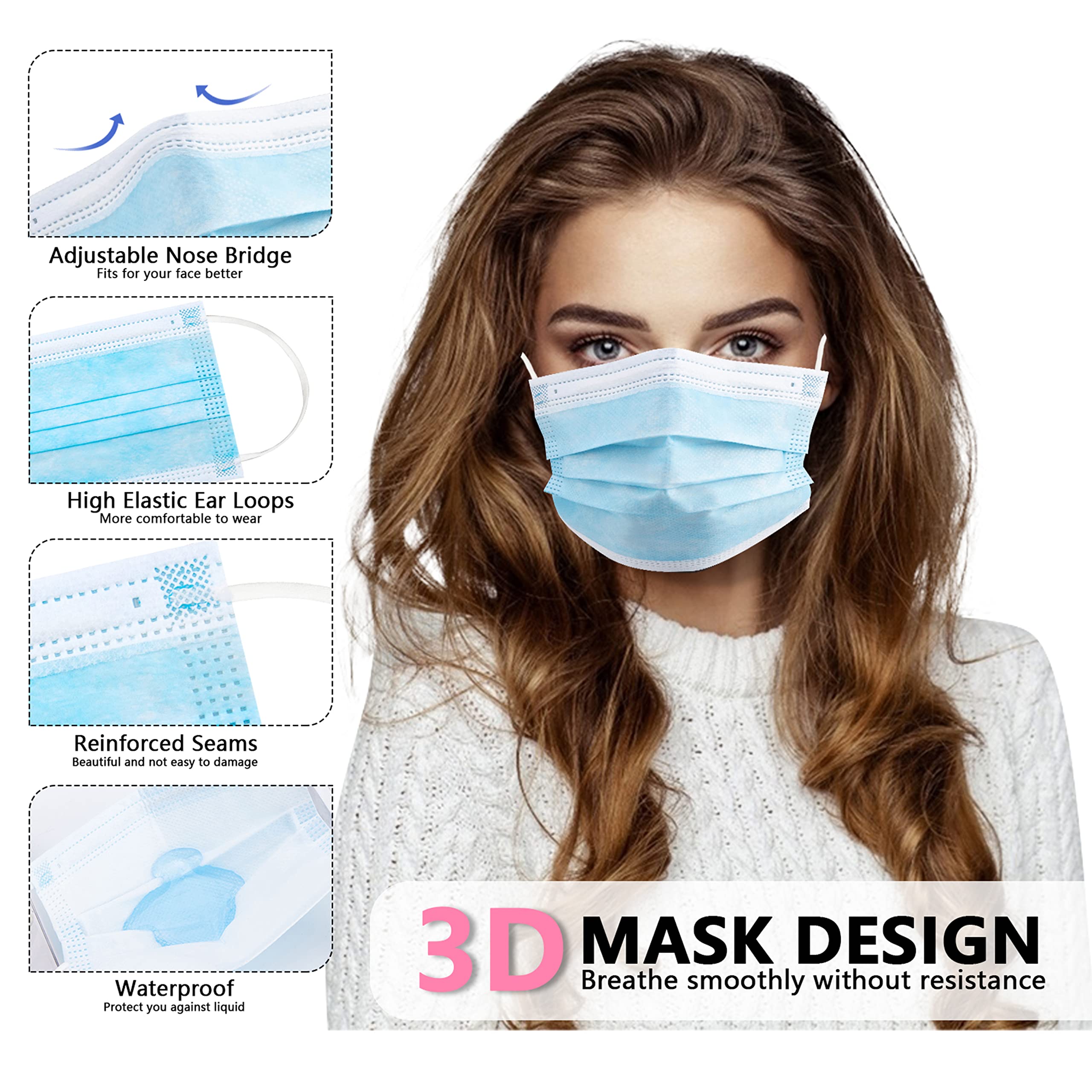 50/100 PCS Box Blue Face Masks - Disposable Mask Blue recension och pris